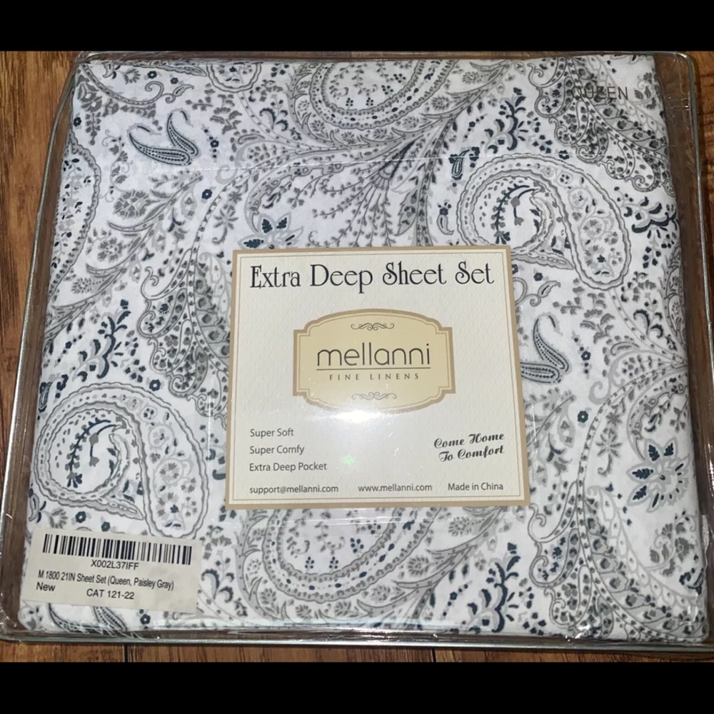 Mellanni 4-Pc. Bed Sheet Set-Queen Sz.Deep Pocket,Wrinkle Resistant,Paisley Gray